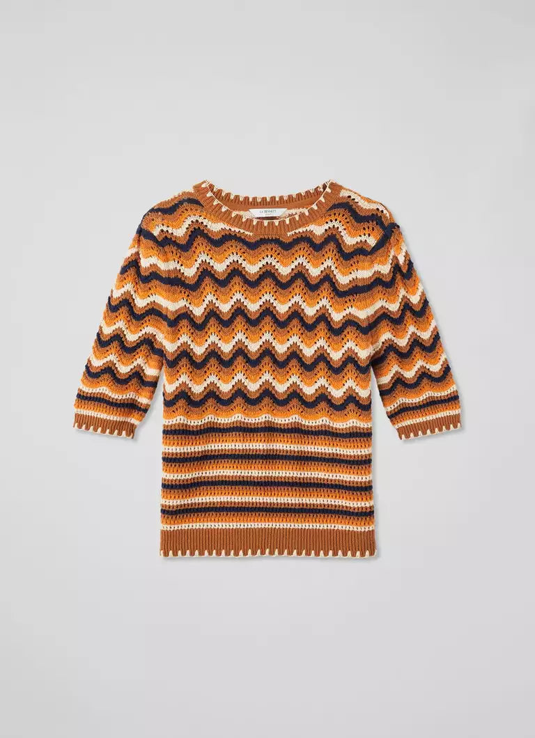 LK Bennett Brown Multi Cotton Wavy Knit Top