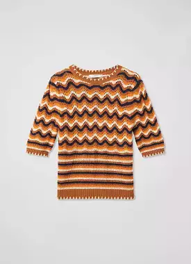 LK Bennett Brown Multi Cotton Wavy Knit Top