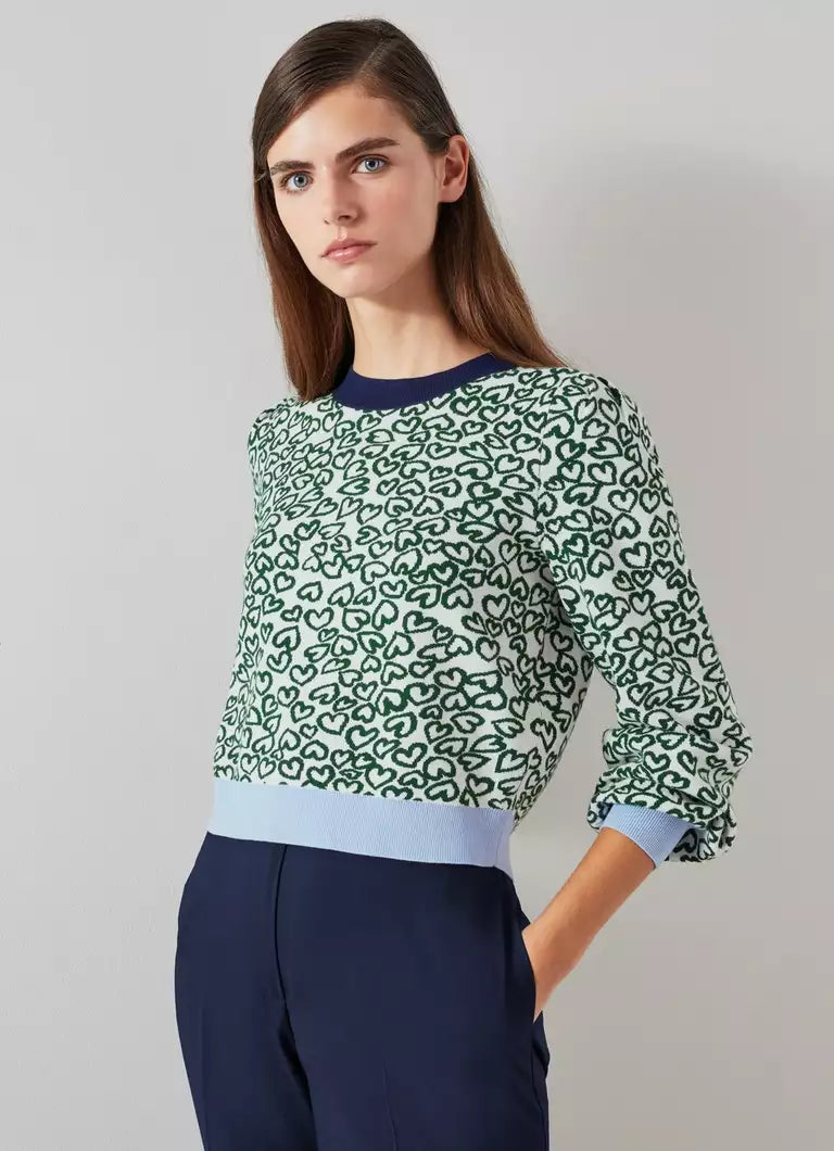 LK Bennett Green Heart Viscose Jumper | LENZING™ ECOVERO™