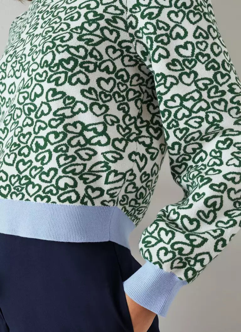 LK Bennett Green Heart Viscose Jumper | LENZING™ ECOVERO™