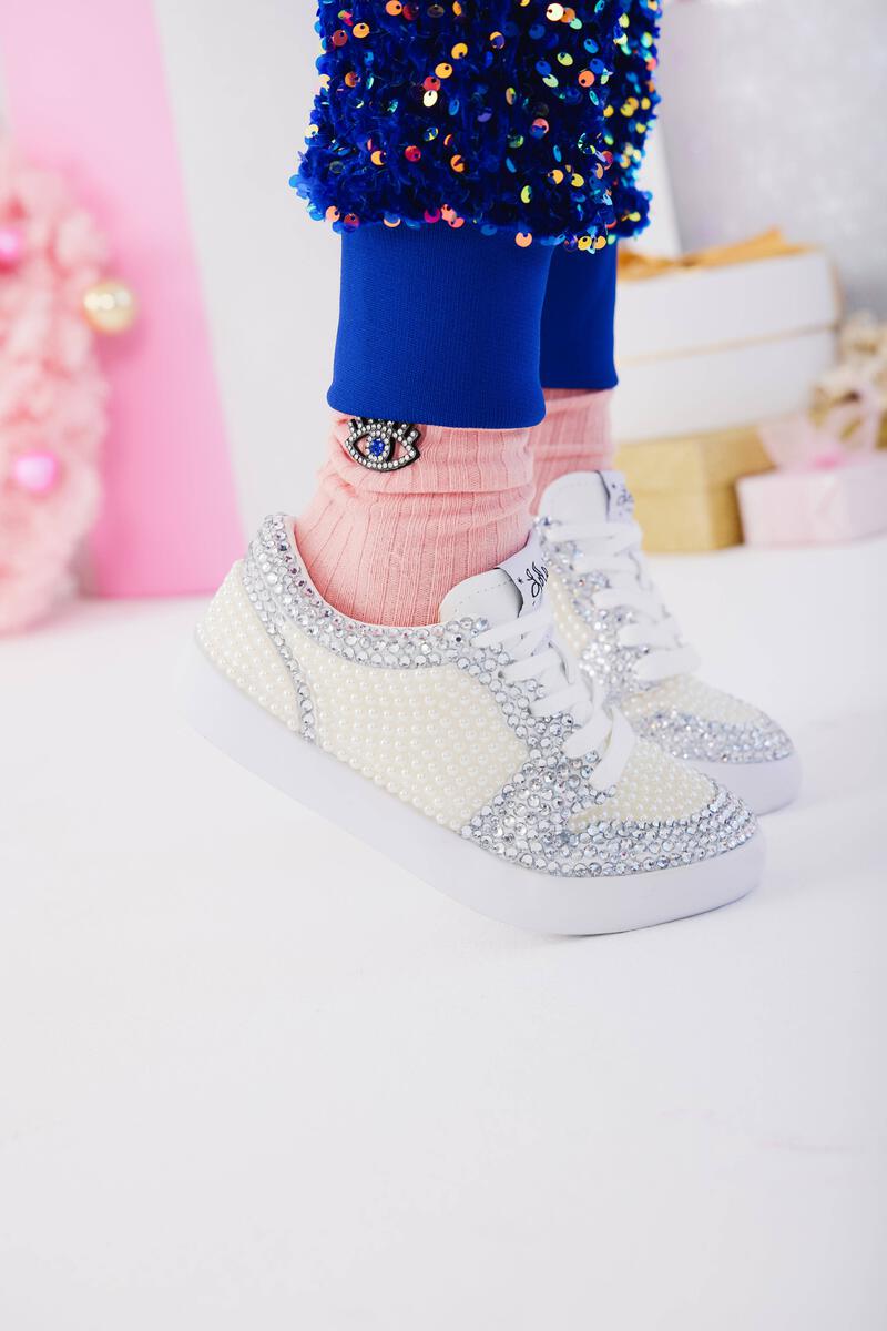 Lola and The Boys White Sneaker: Diamonds & Pearls