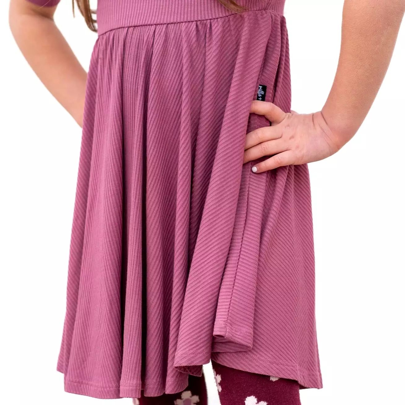 Mauve Ribbed Mid Sleeve Twirl Dress