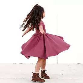 Mauve Ribbed Mid Sleeve Twirl Dress