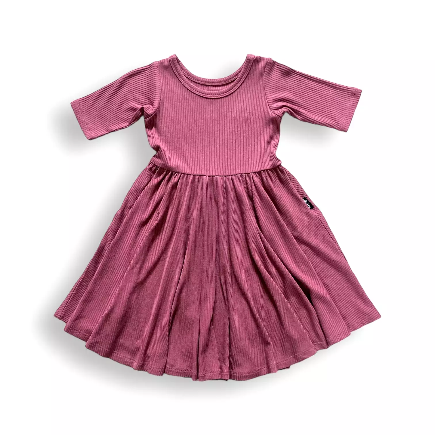 Mauve Ribbed Mid Sleeve Twirl Dress