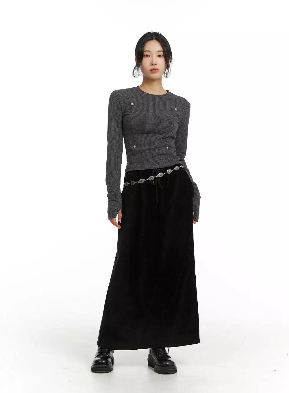 Maxi Skirt with Drawstring Waist - CJ417