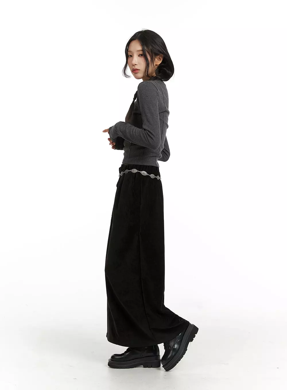 Maxi Skirt with Drawstring Waist - CJ417