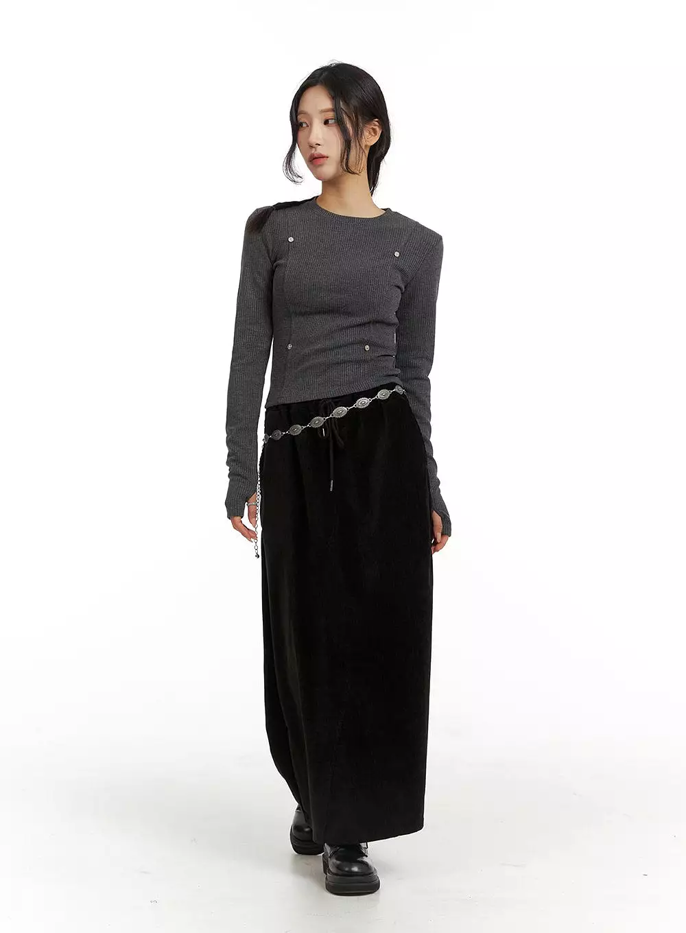 Maxi Skirt with Drawstring Waist - CJ417