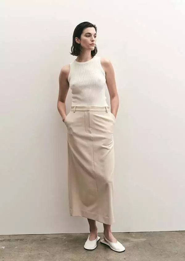 Mijeong Park Beige Split Back Midi Skirt