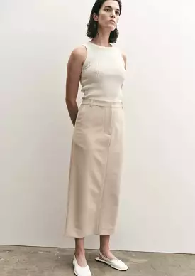 Mijeong Park Beige Split Back Midi Skirt