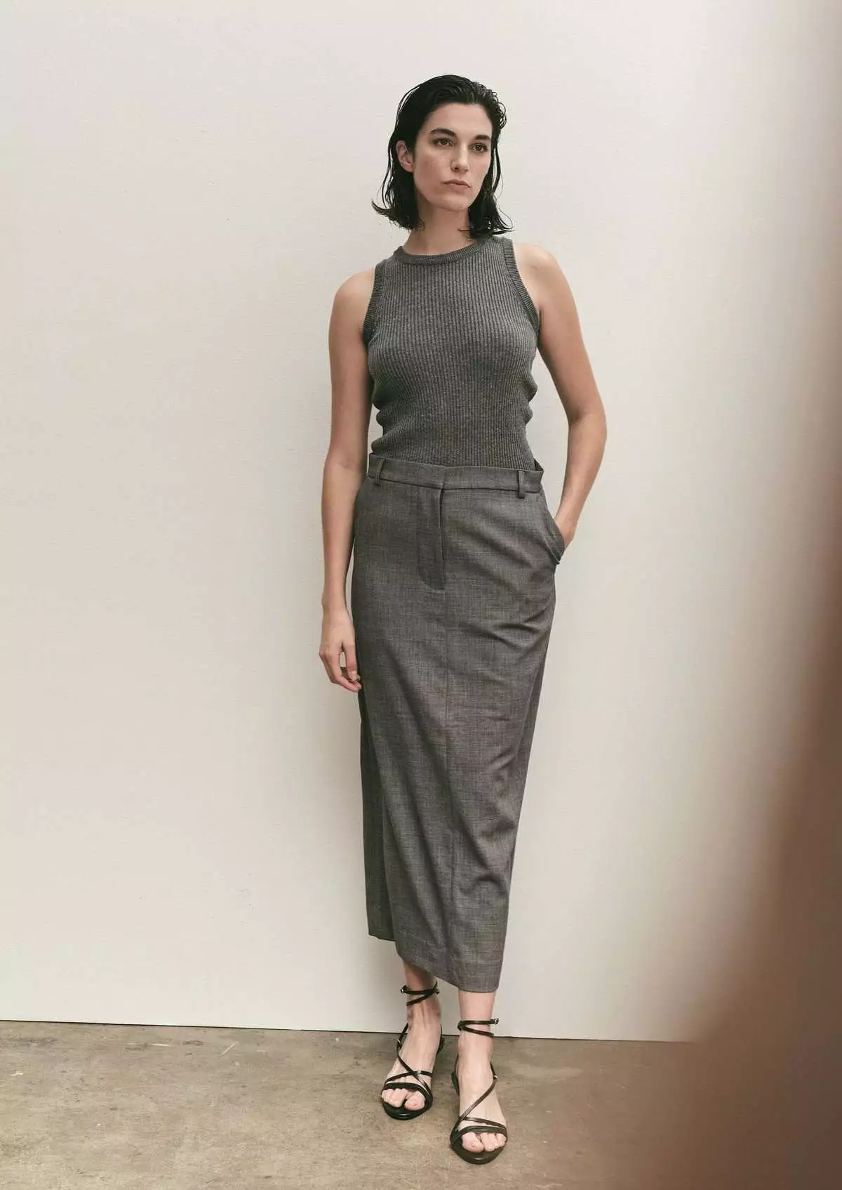 Mijeong Park Gray Split Back Midi Skirt