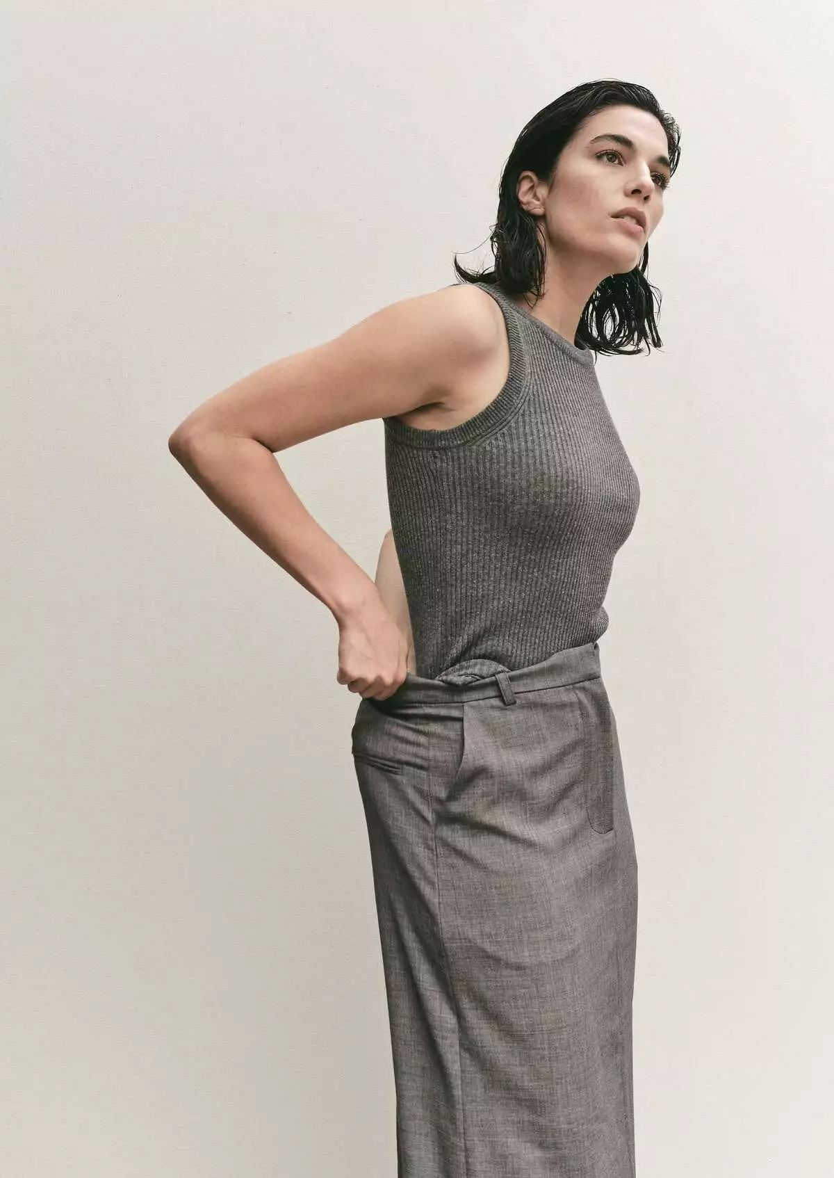 Mijeong Park Gray Split Back Midi Skirt