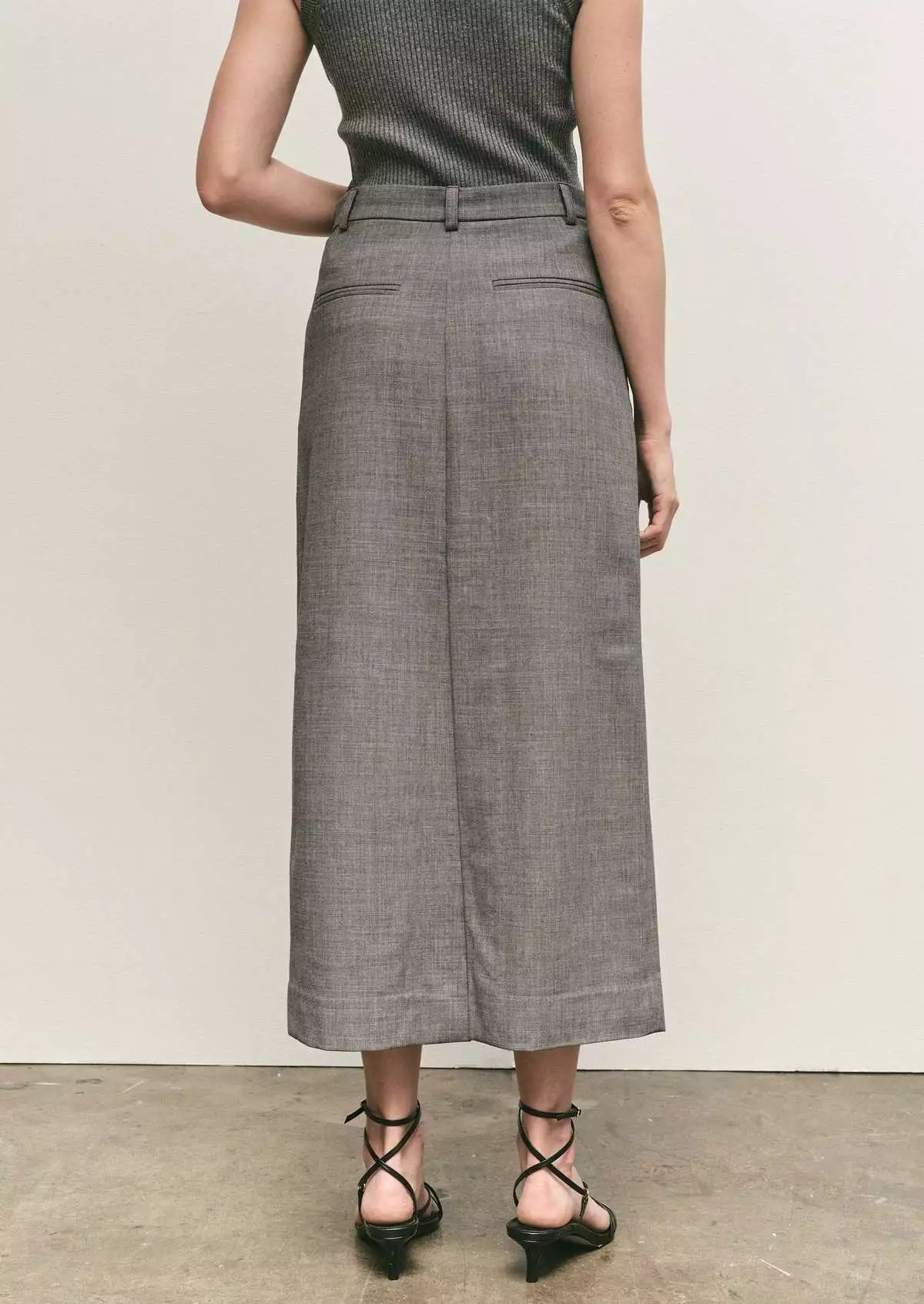 Mijeong Park Gray Split Back Midi Skirt