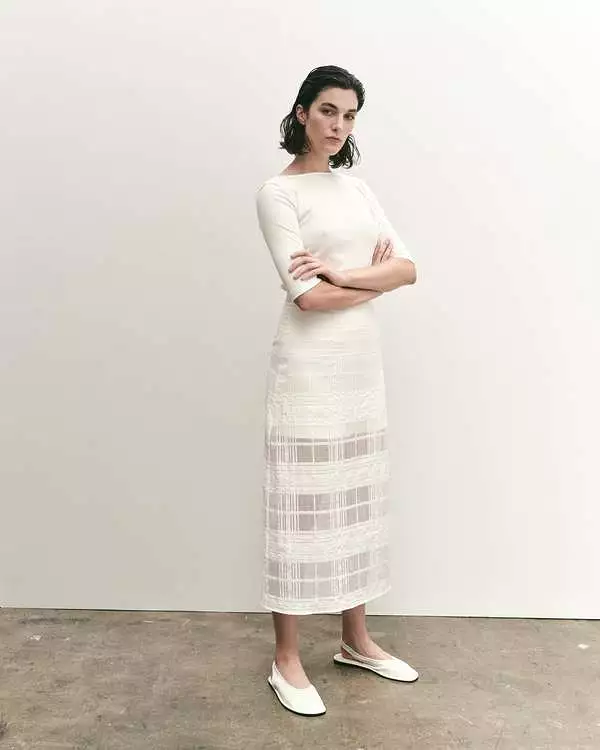 Mijeong Park White Plaid Lace Midi Skirt