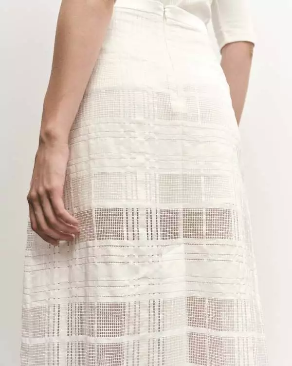 Mijeong Park White Plaid Lace Midi Skirt