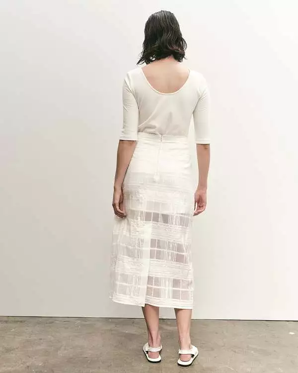 Mijeong Park White Plaid Lace Midi Skirt