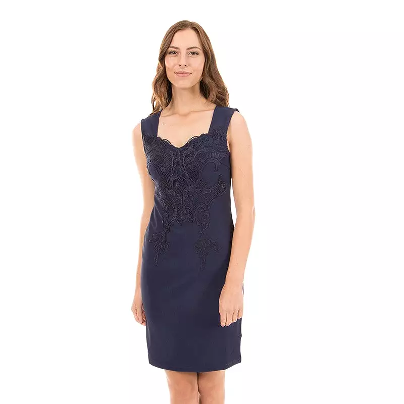 Navy Lace Shift Dress - Sleeveless