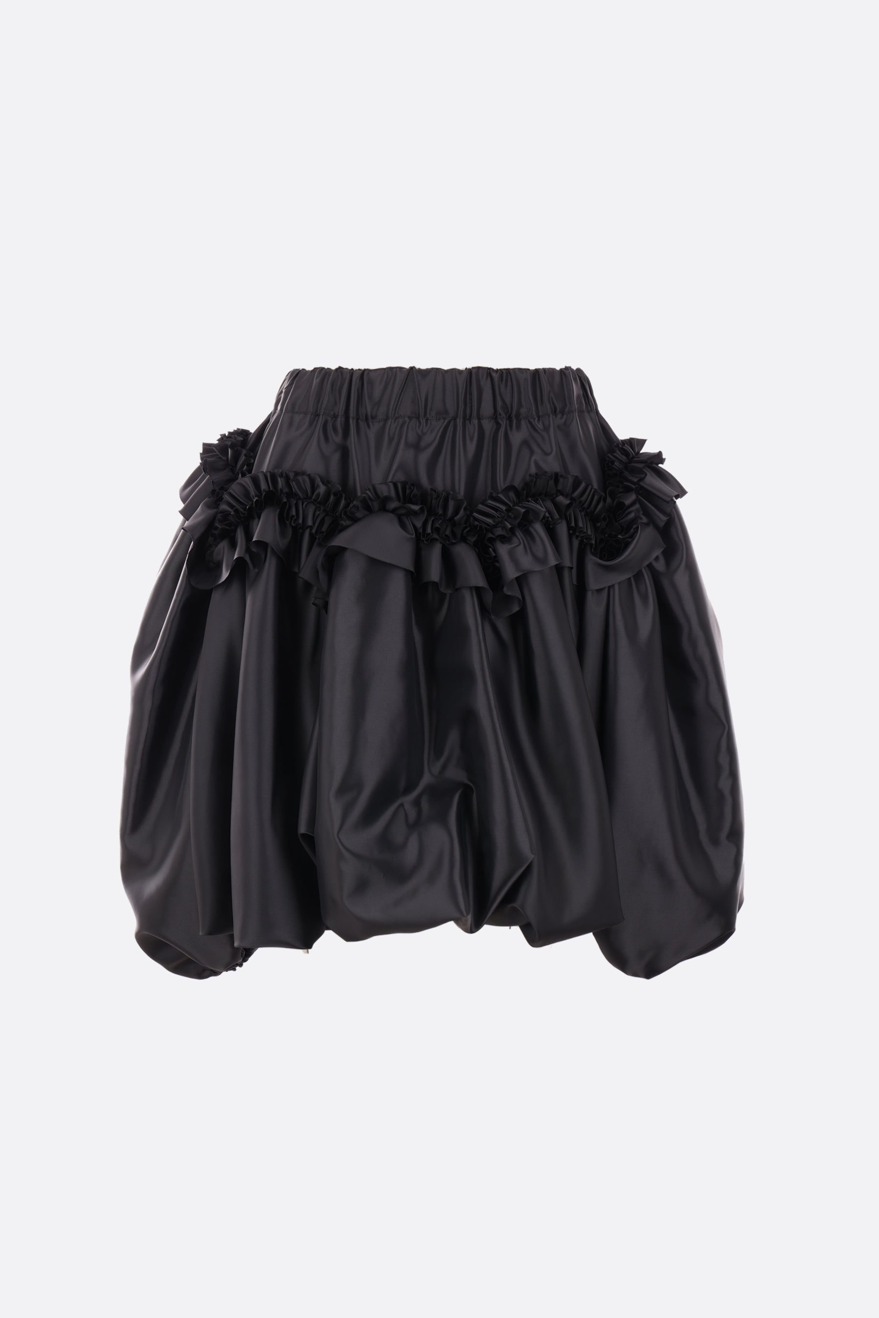 Nylon balloon skirt with ruffled hemline.