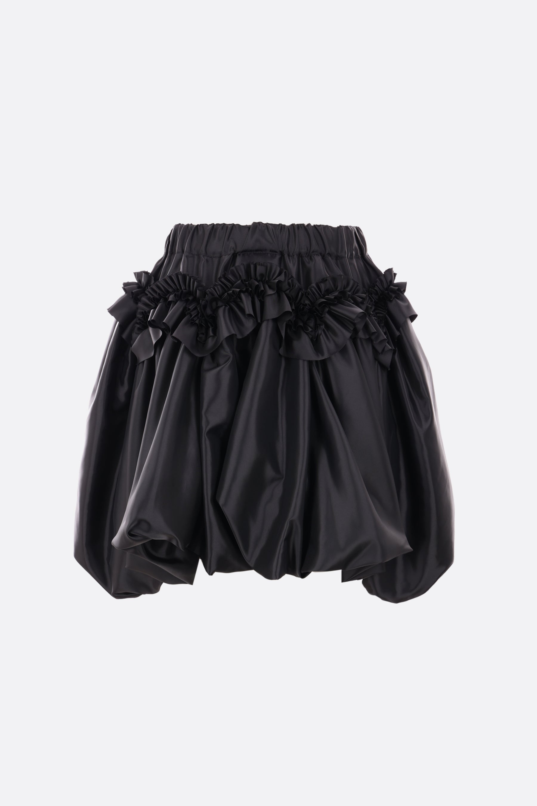 Nylon balloon skirt with ruffled hemline.