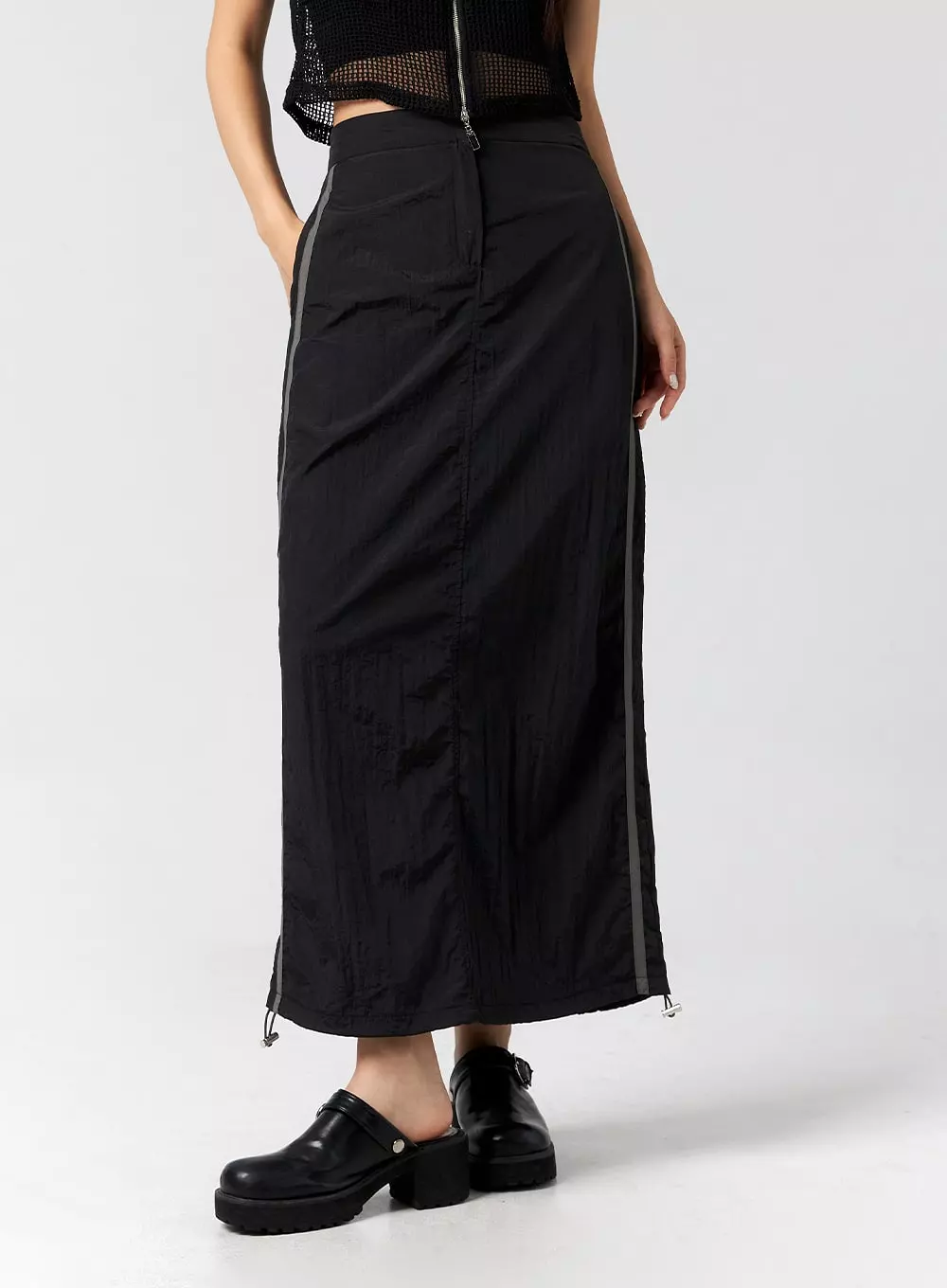 Nylon Maxi Skirt With Band - CG310