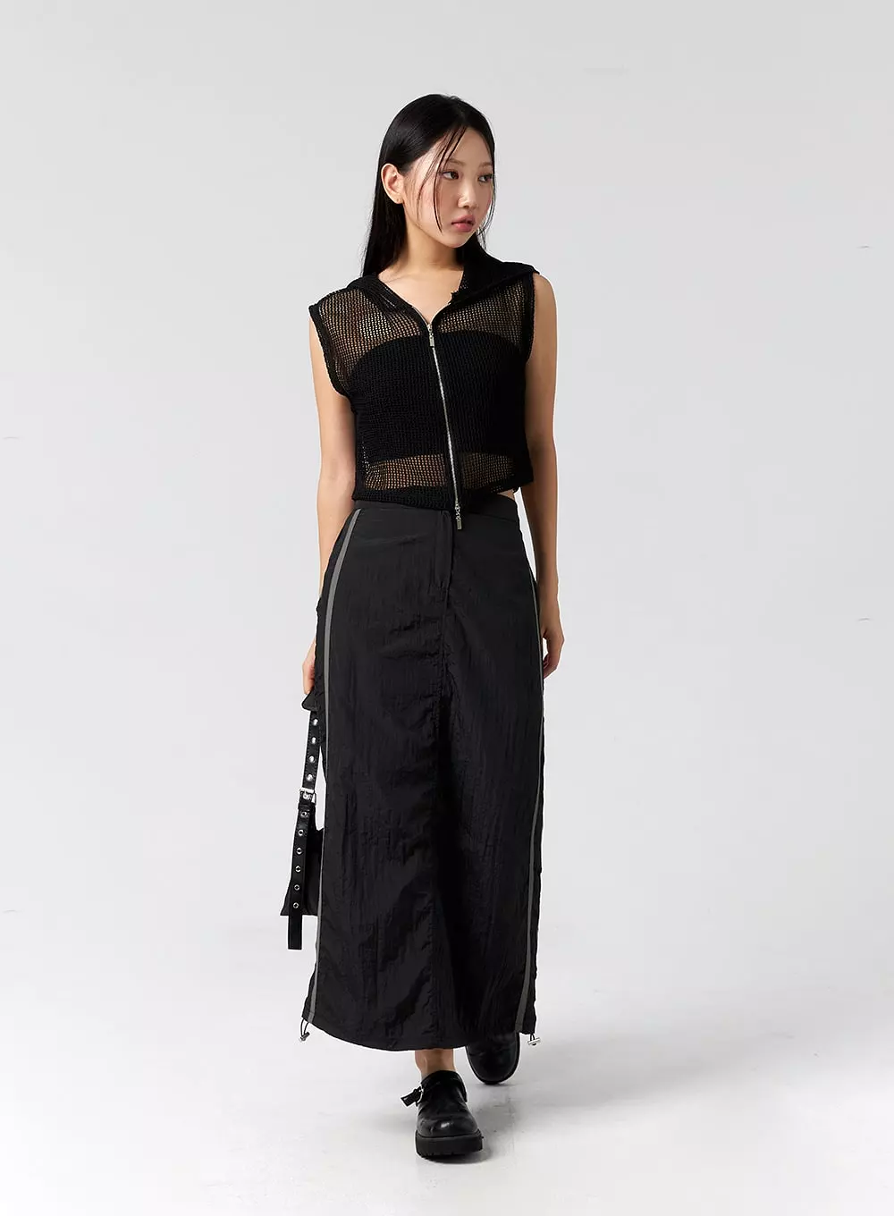 Nylon Maxi Skirt With Band - CG310