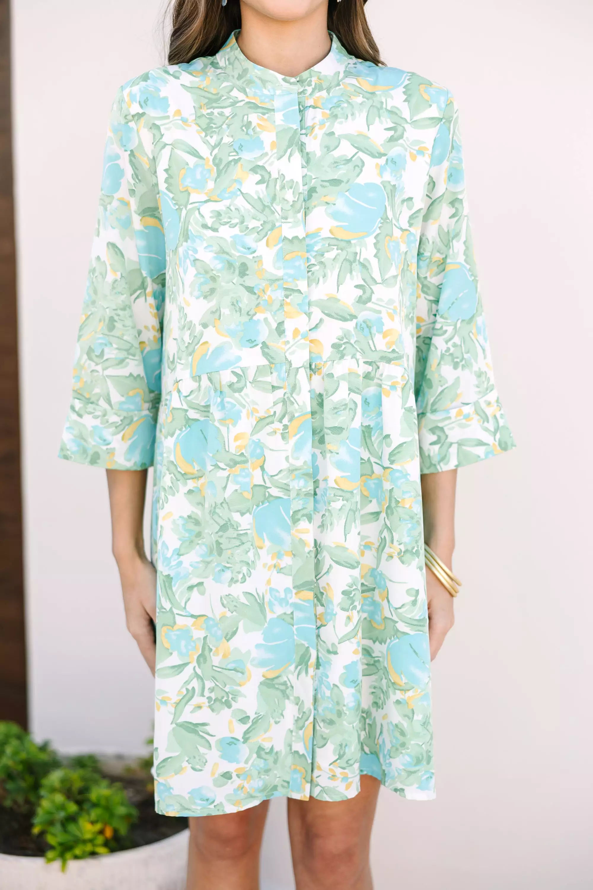 One Green Floral Shift Dress