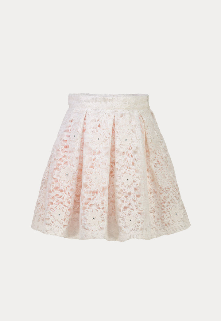 Organza Ruffle Blouse and Pleated Lace Skirt Set