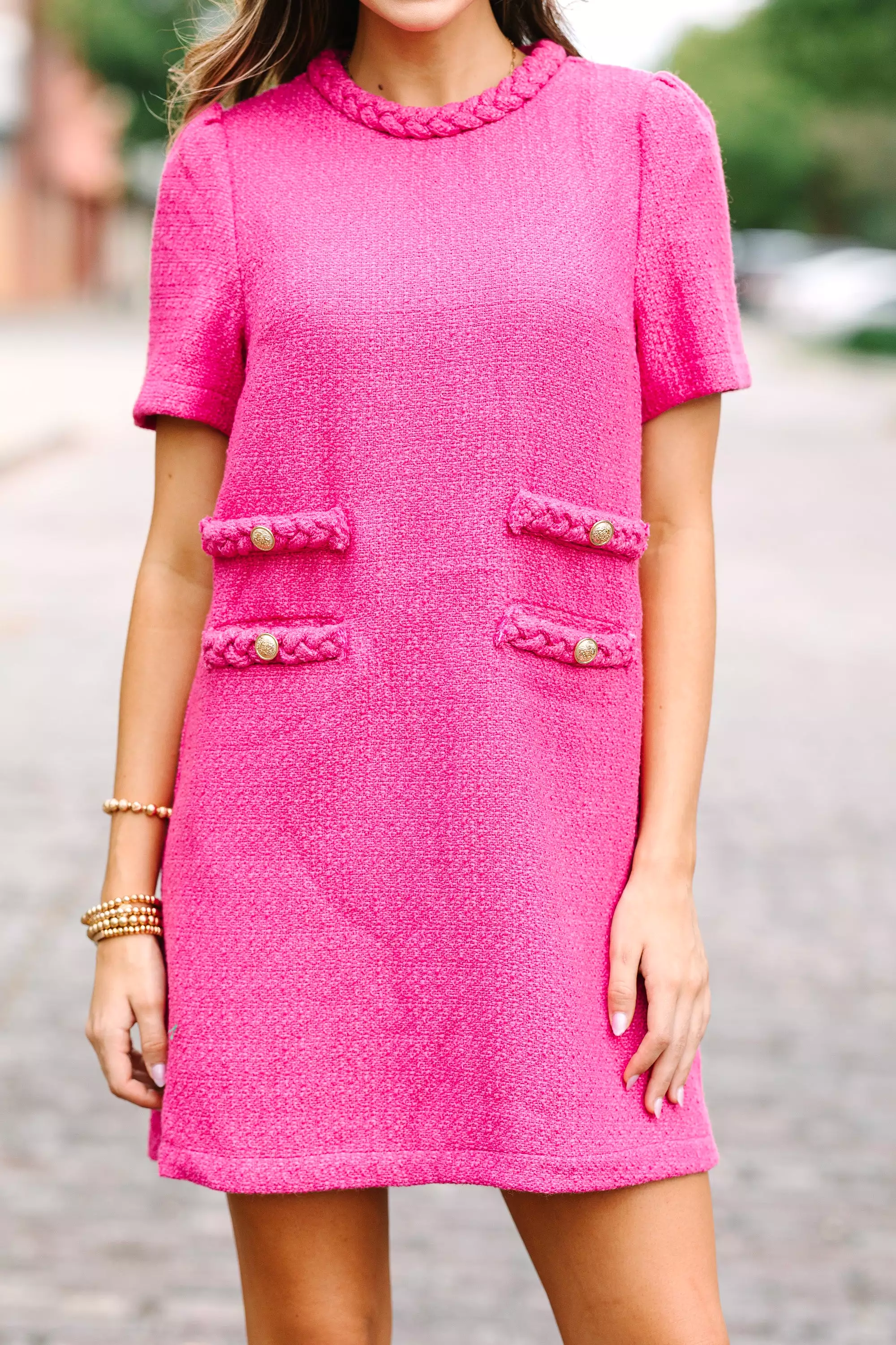 Out Pink Tweed Shift Dress