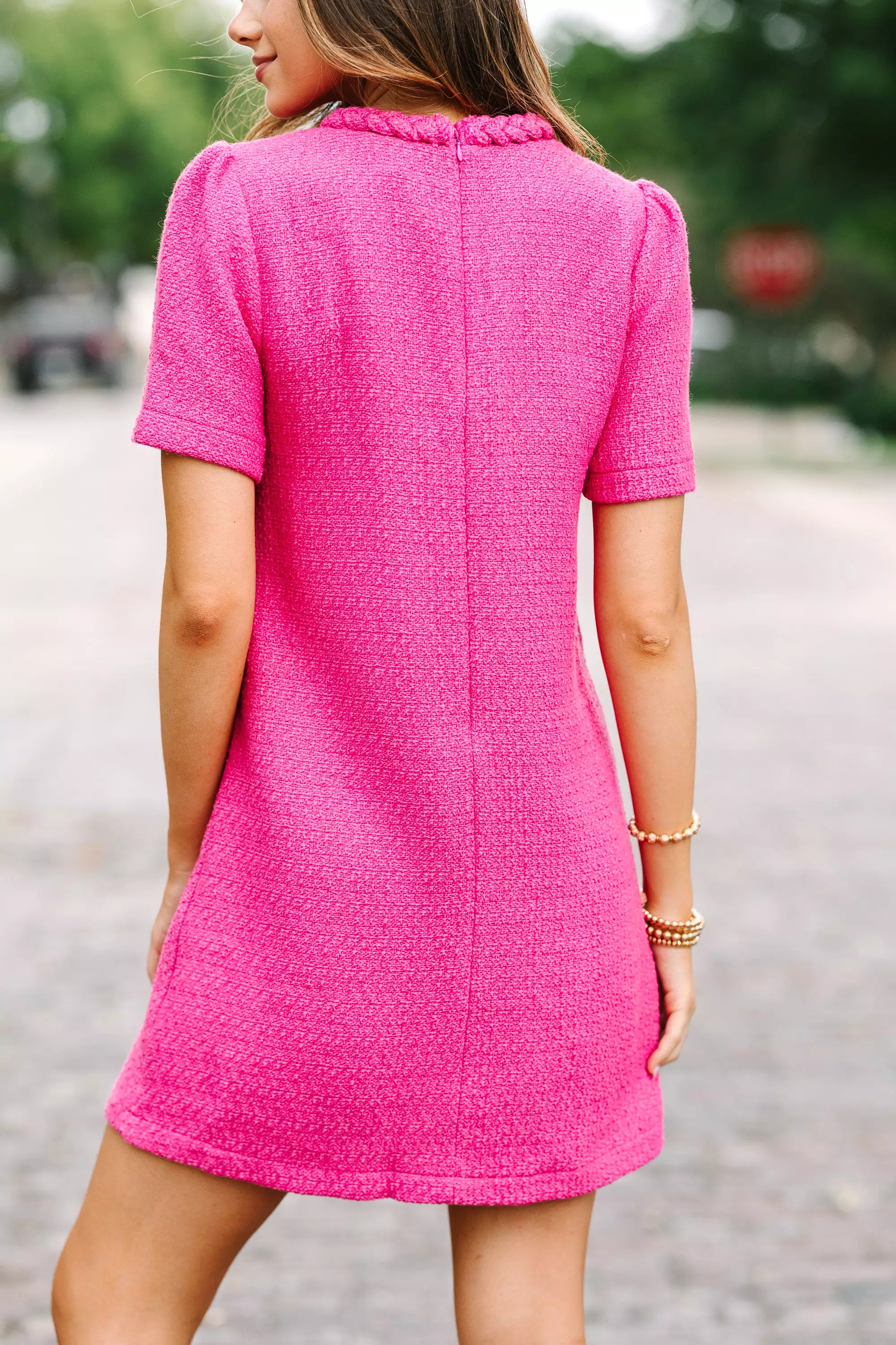 Out Pink Tweed Shift Dress