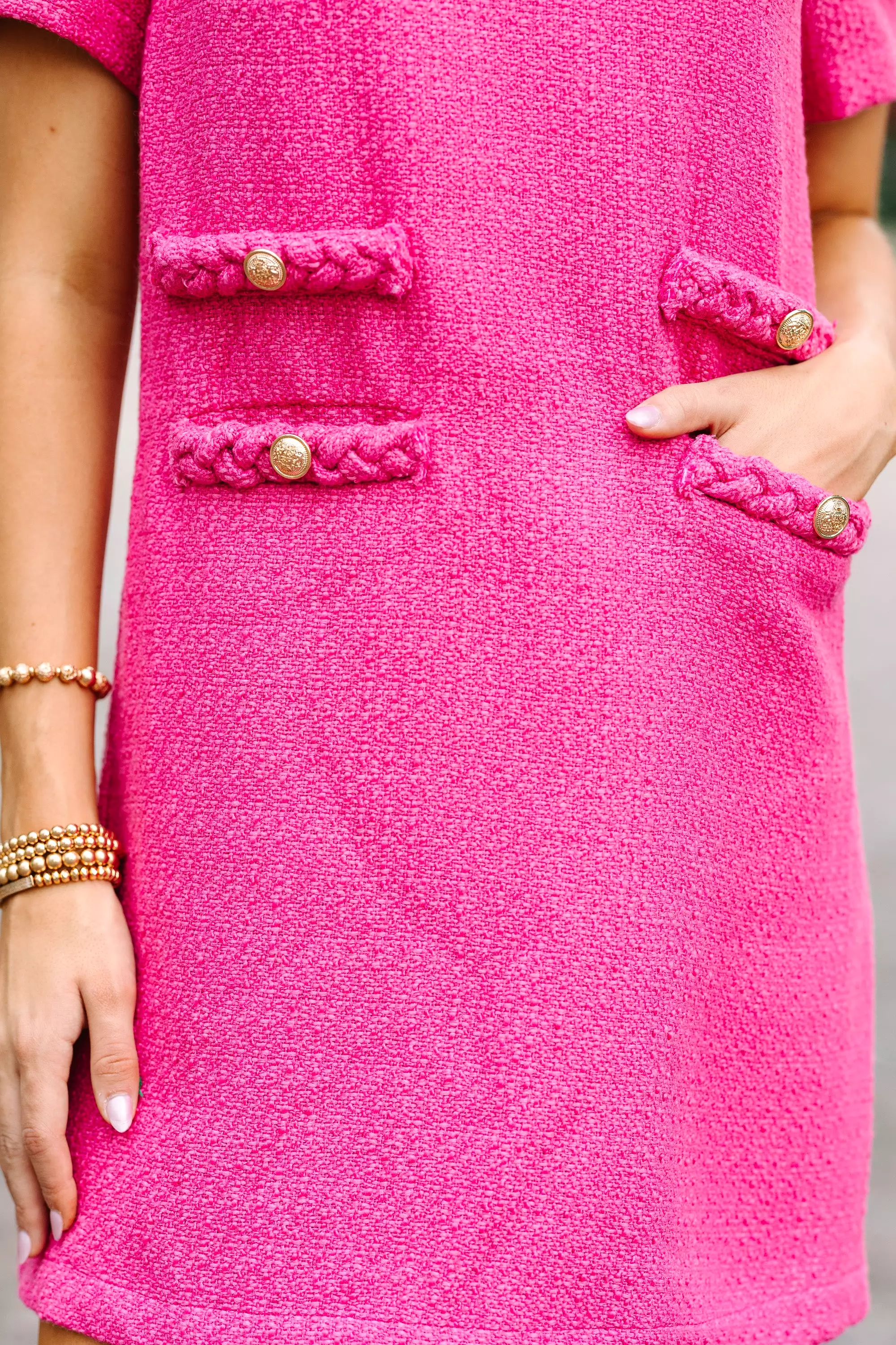 Out Pink Tweed Shift Dress