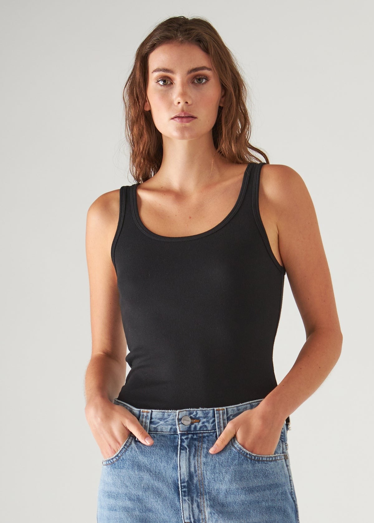 Patrick Assaraf black scoop neck rib tank