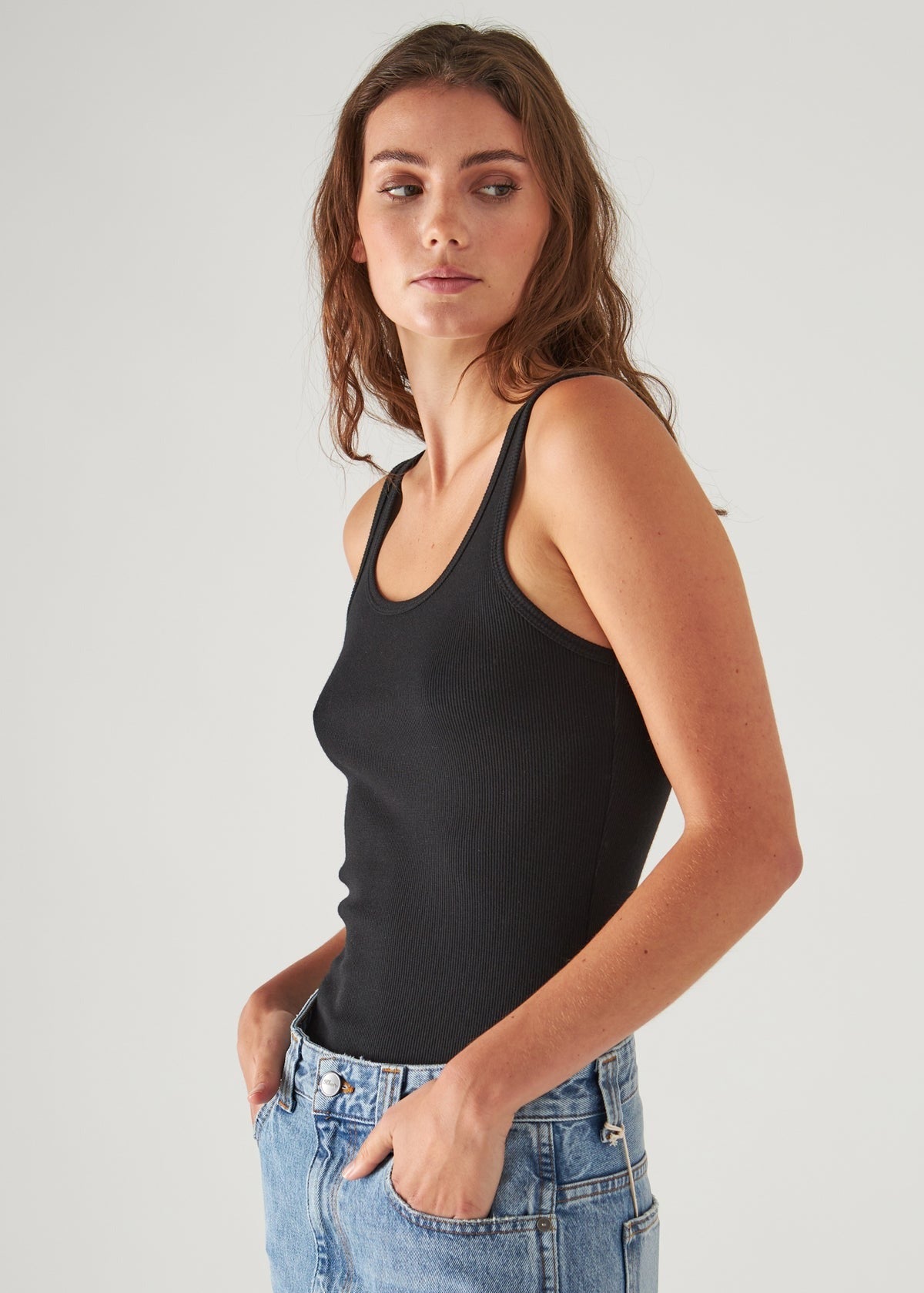 Patrick Assaraf black scoop neck rib tank