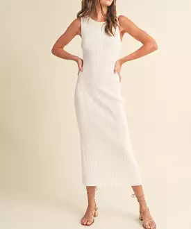 Patterned Rib Knit Long Dress - White | Shop Now