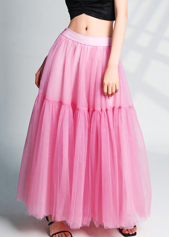 Pink Wrinkled High Waist Tulle Skirts - AB1049 Summer Collection