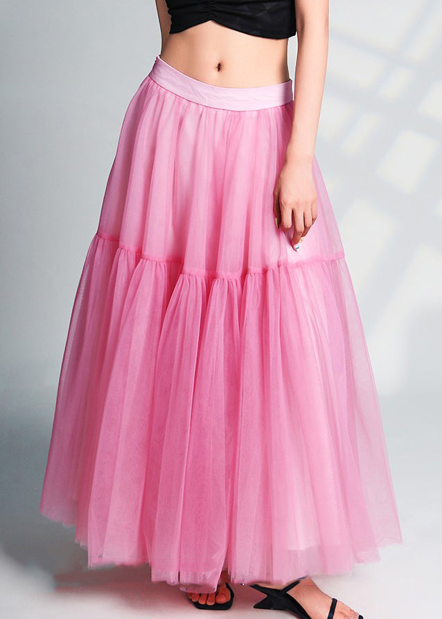 Pink Wrinkled High Waist Tulle Skirts - AB1049 Summer Collection