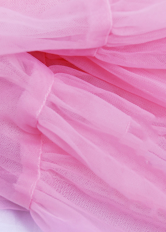 Pink Wrinkled High Waist Tulle Skirts - AB1049 Summer Collection