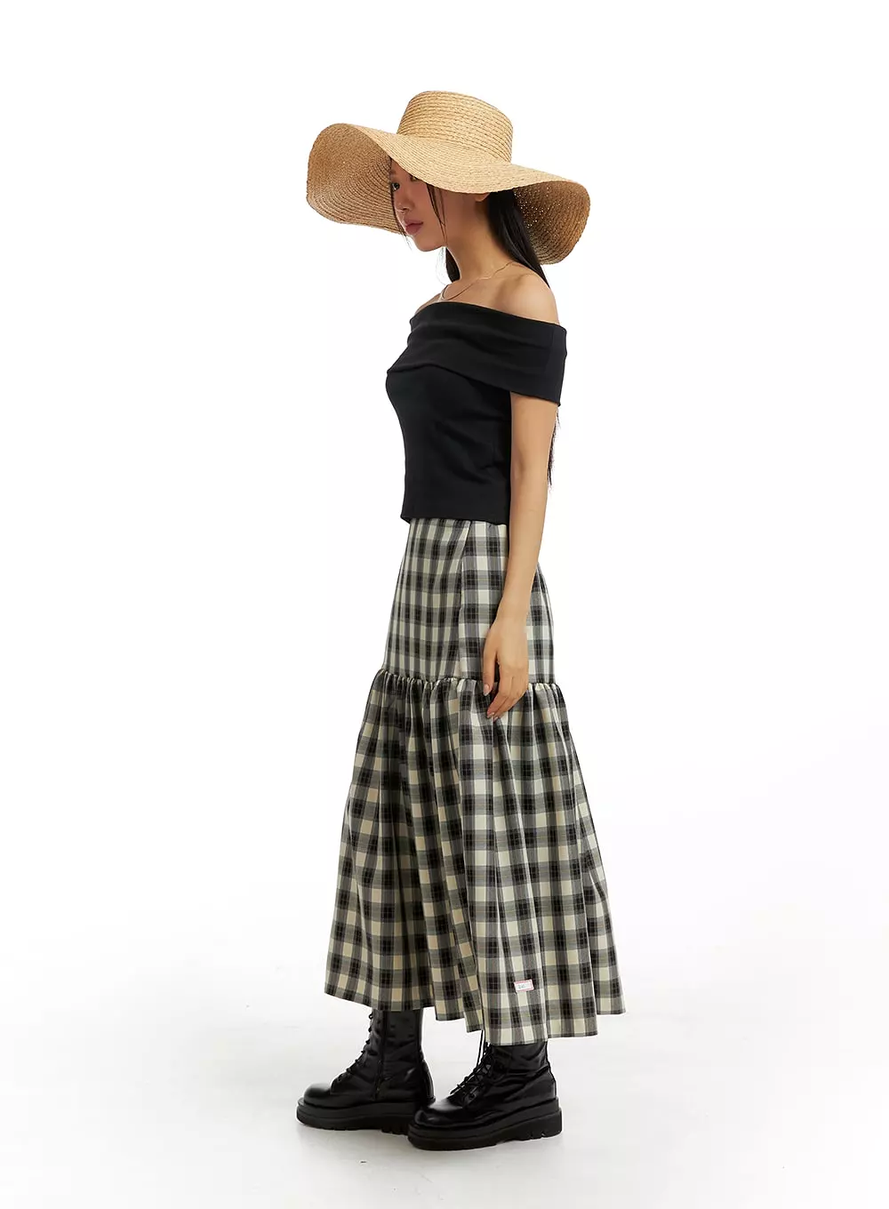 Plaid Flare Maxi Skirt - IM404