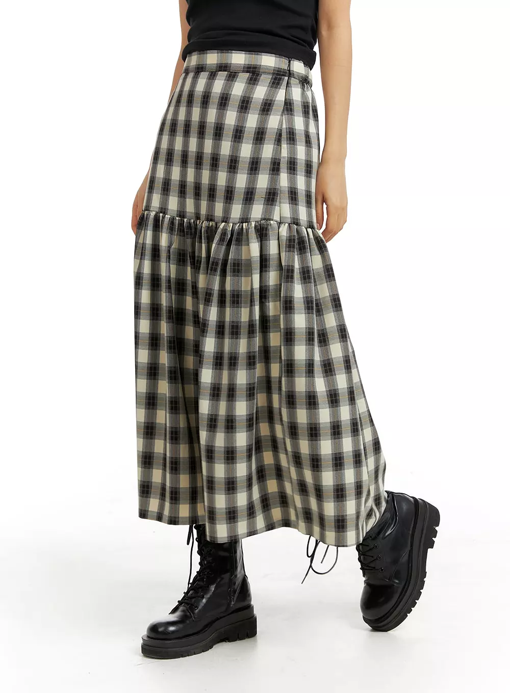 Plaid Flare Maxi Skirt - IM404