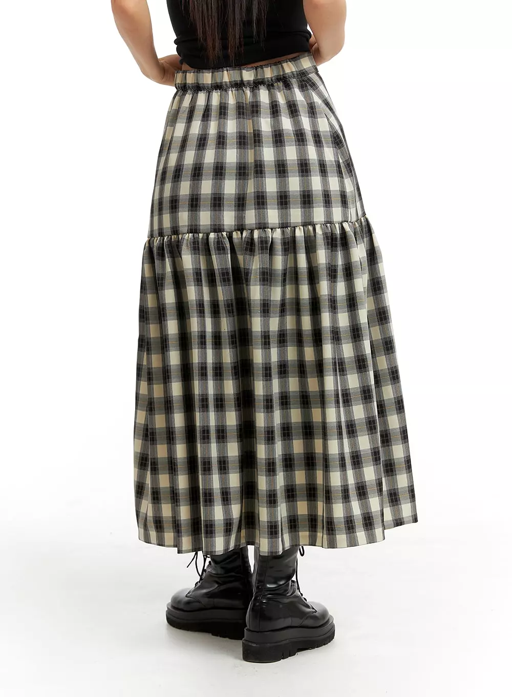 Plaid Flare Maxi Skirt - IM404