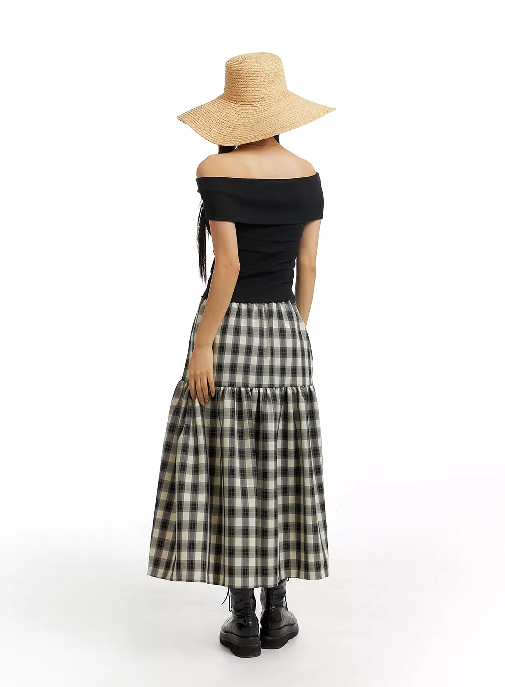 Plaid Flare Maxi Skirt - IM404