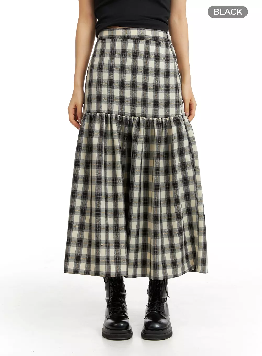 Plaid Flare Maxi Skirt - IM404