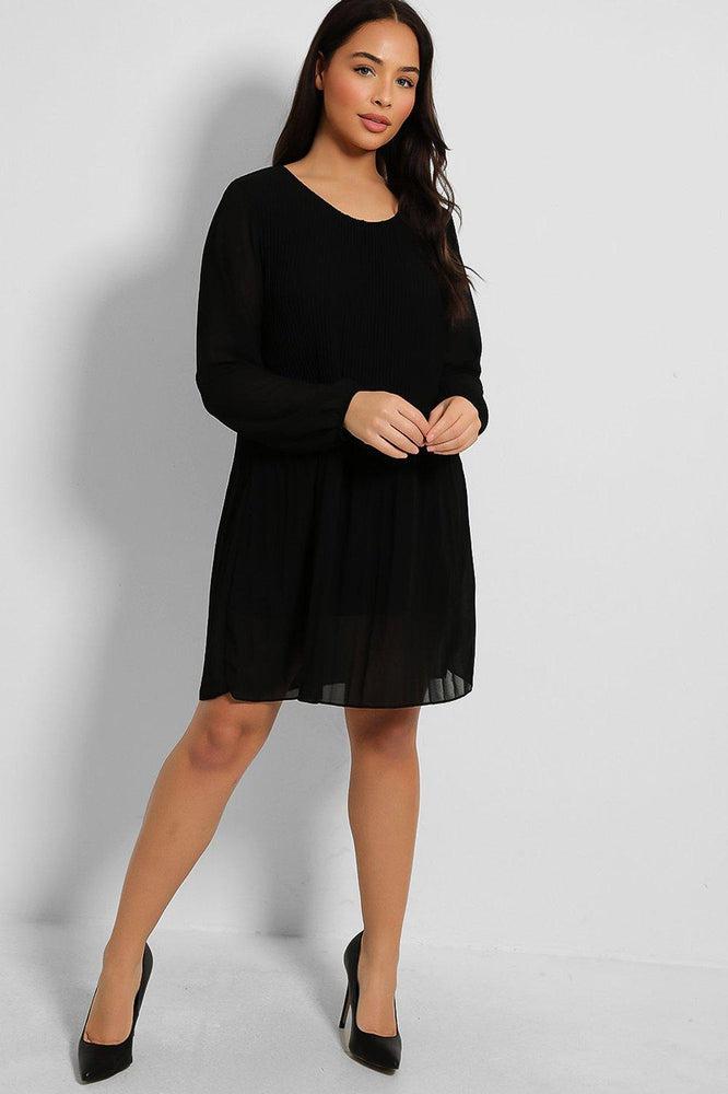 Pleated Chiffon Shift Dress - Elegant Flowy Dress for Women