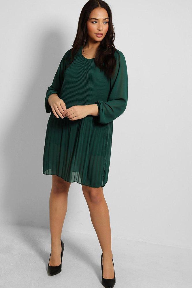 Pleated Chiffon Shift Dress - Elegant Flowy Dress for Women