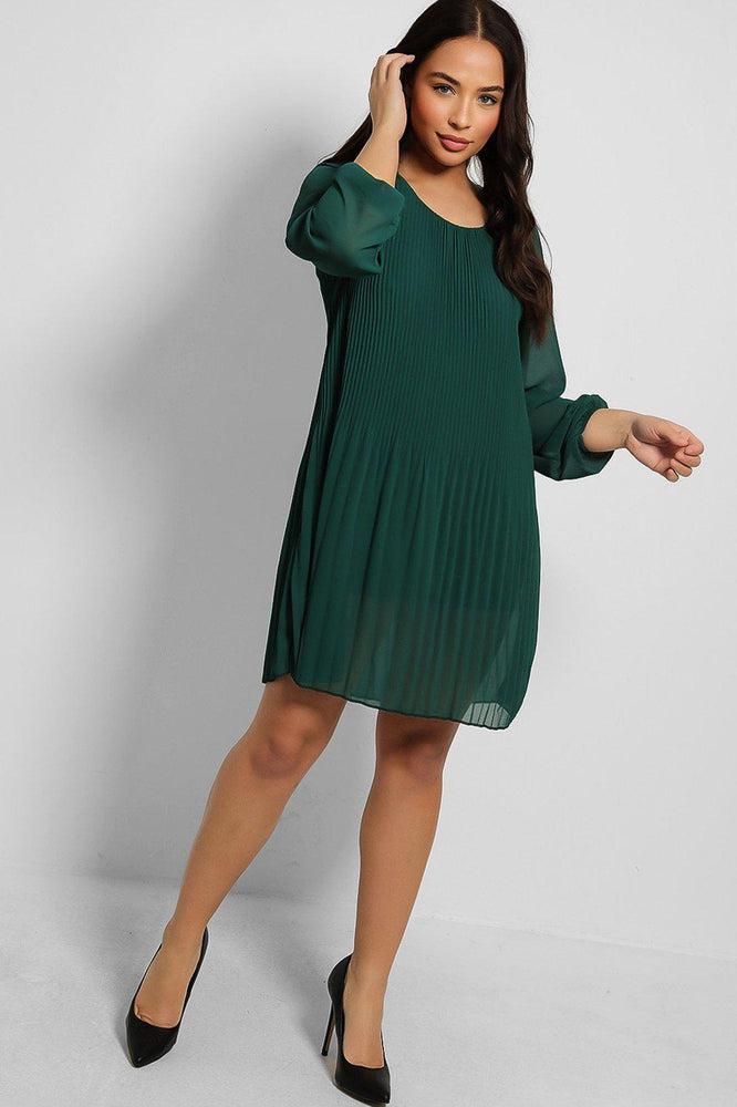 Pleated Chiffon Shift Dress - Elegant Flowy Dress for Women