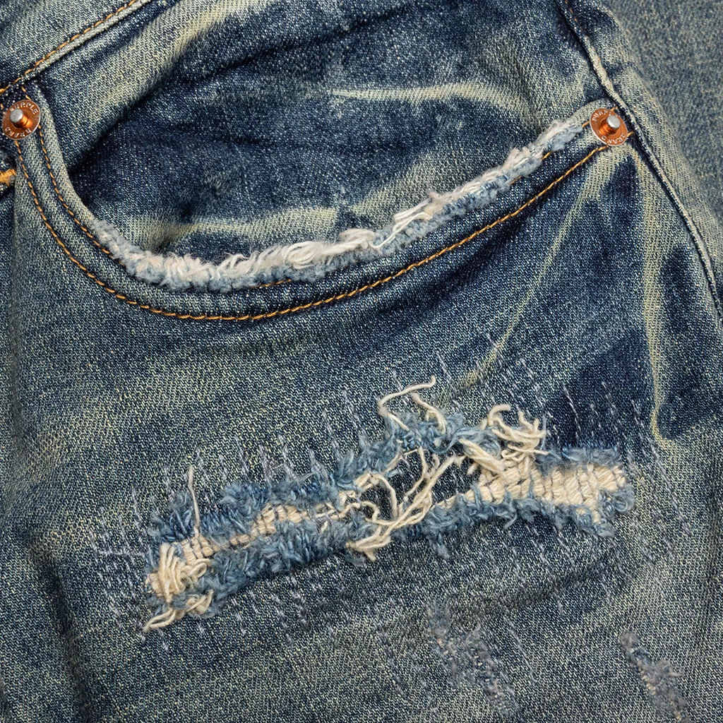 Purple Denim P001 - Mid Indigo Quilted Destroy Pocket