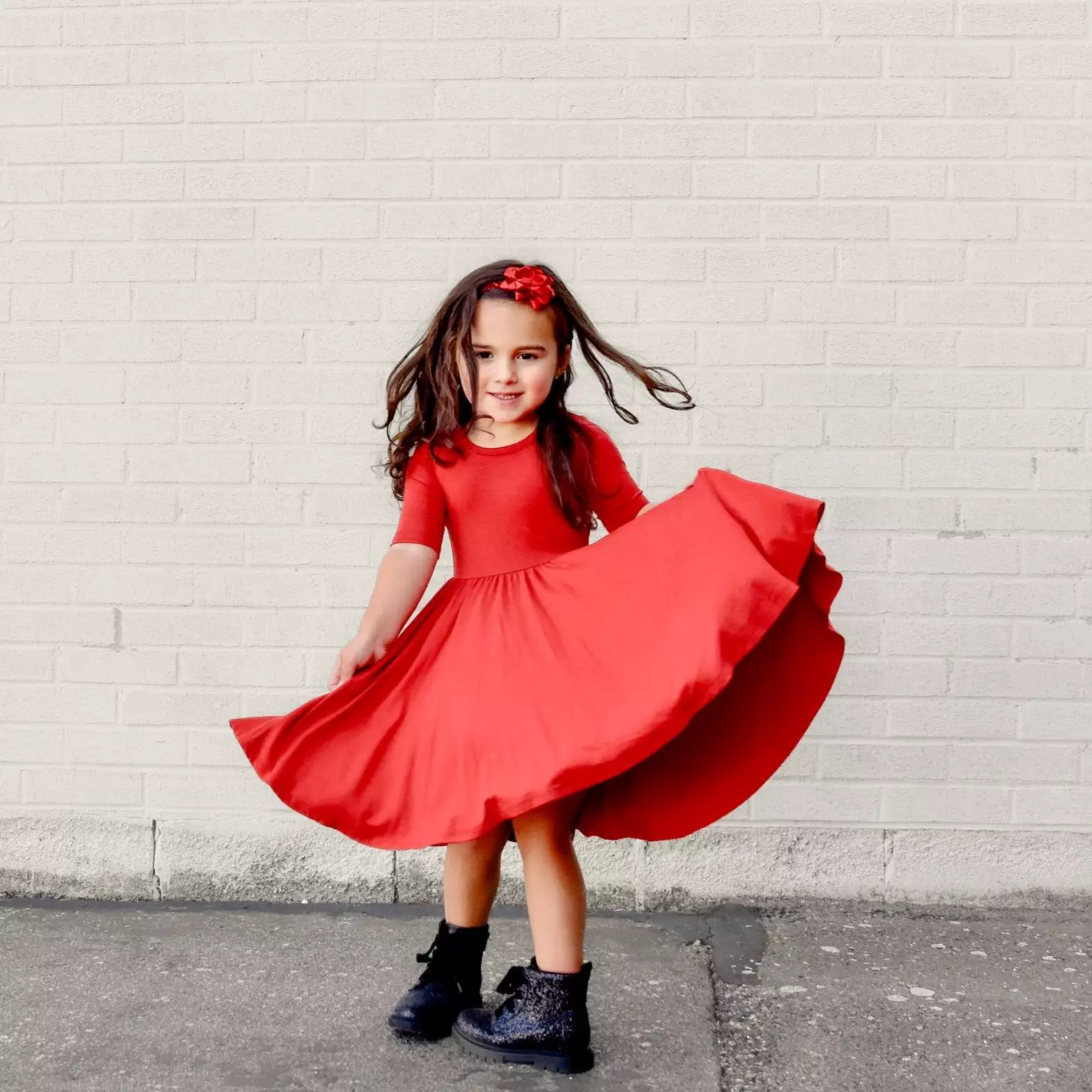 Red Bamboo Dress with Mid Sleeve