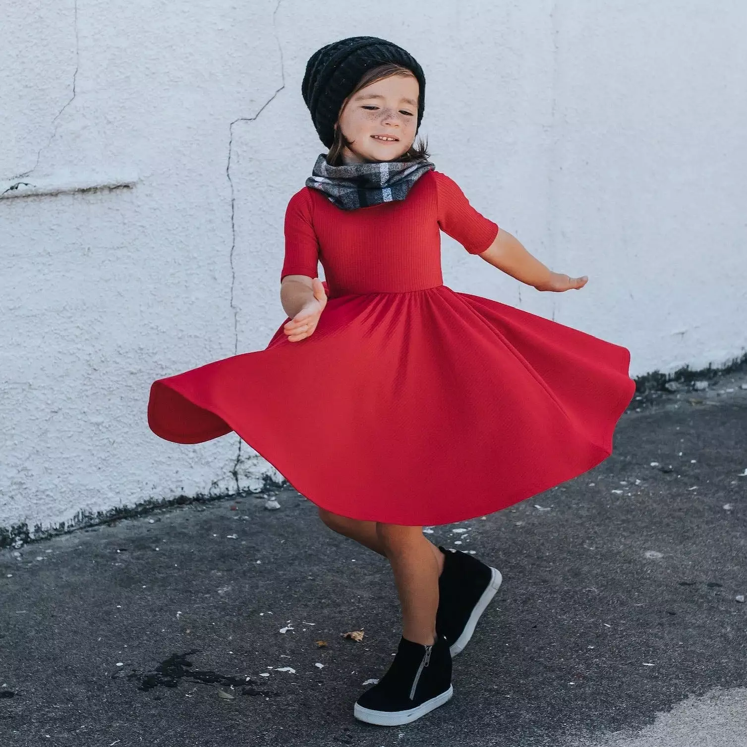 Red Bamboo Dress with Mid Sleeve