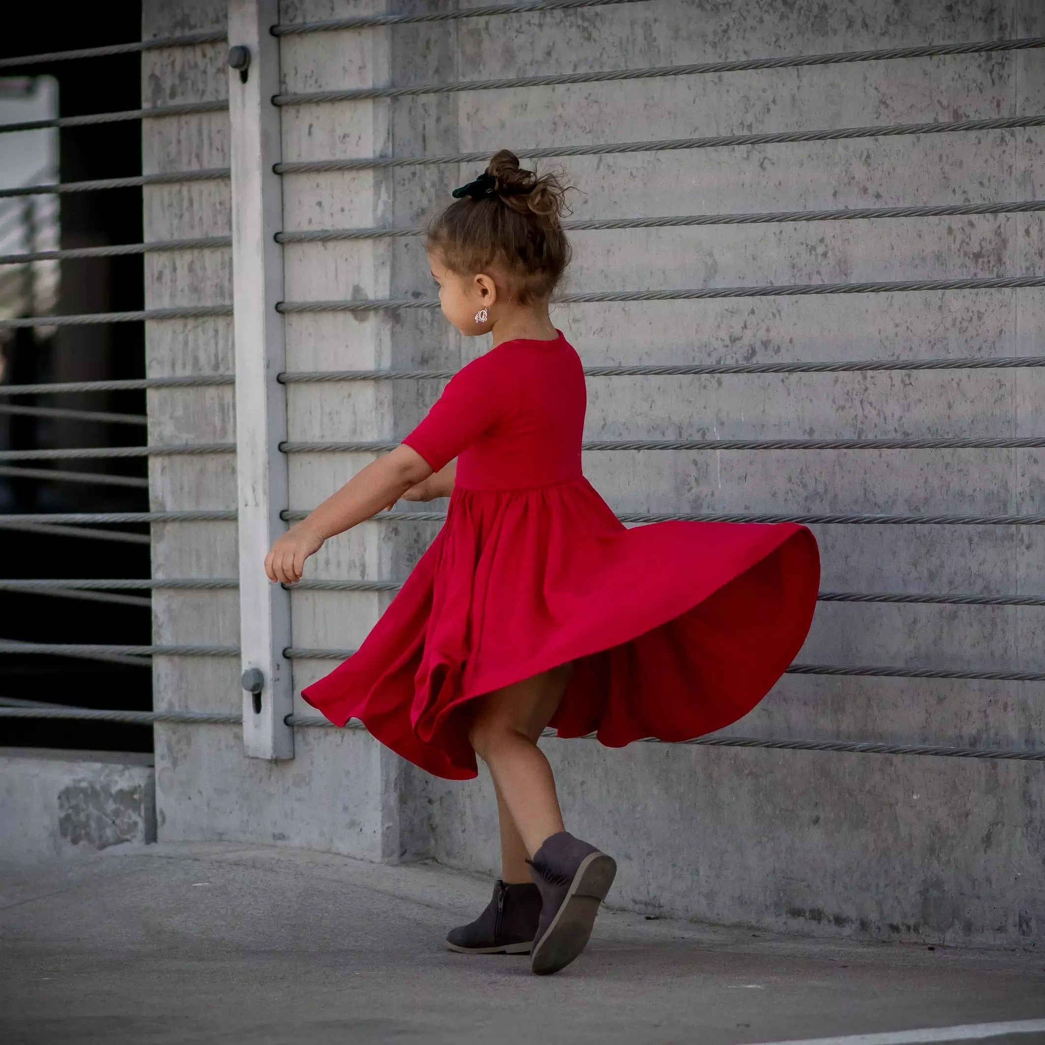 Red Bamboo Dress with Mid Sleeve