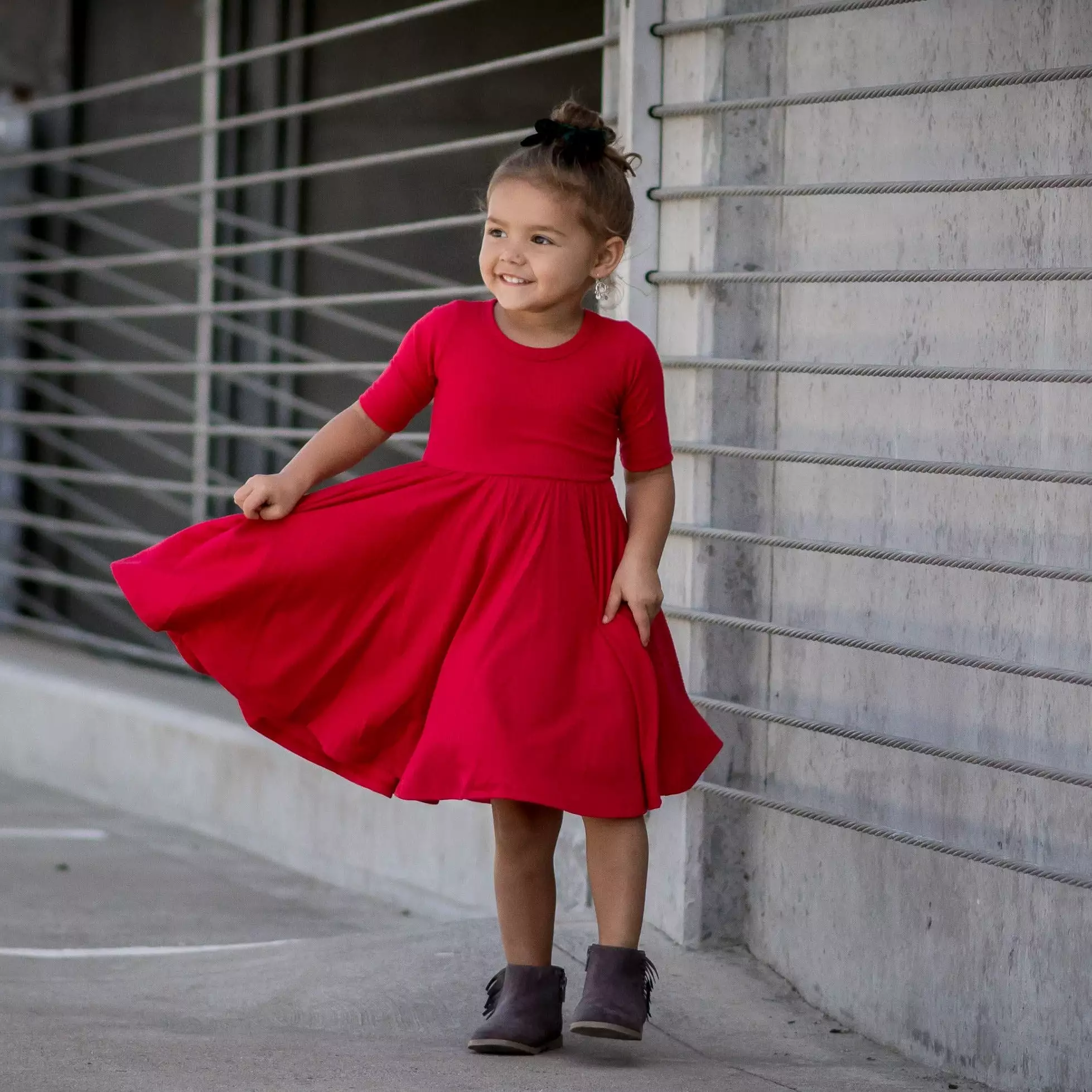 Red Bamboo Dress with Mid Sleeve