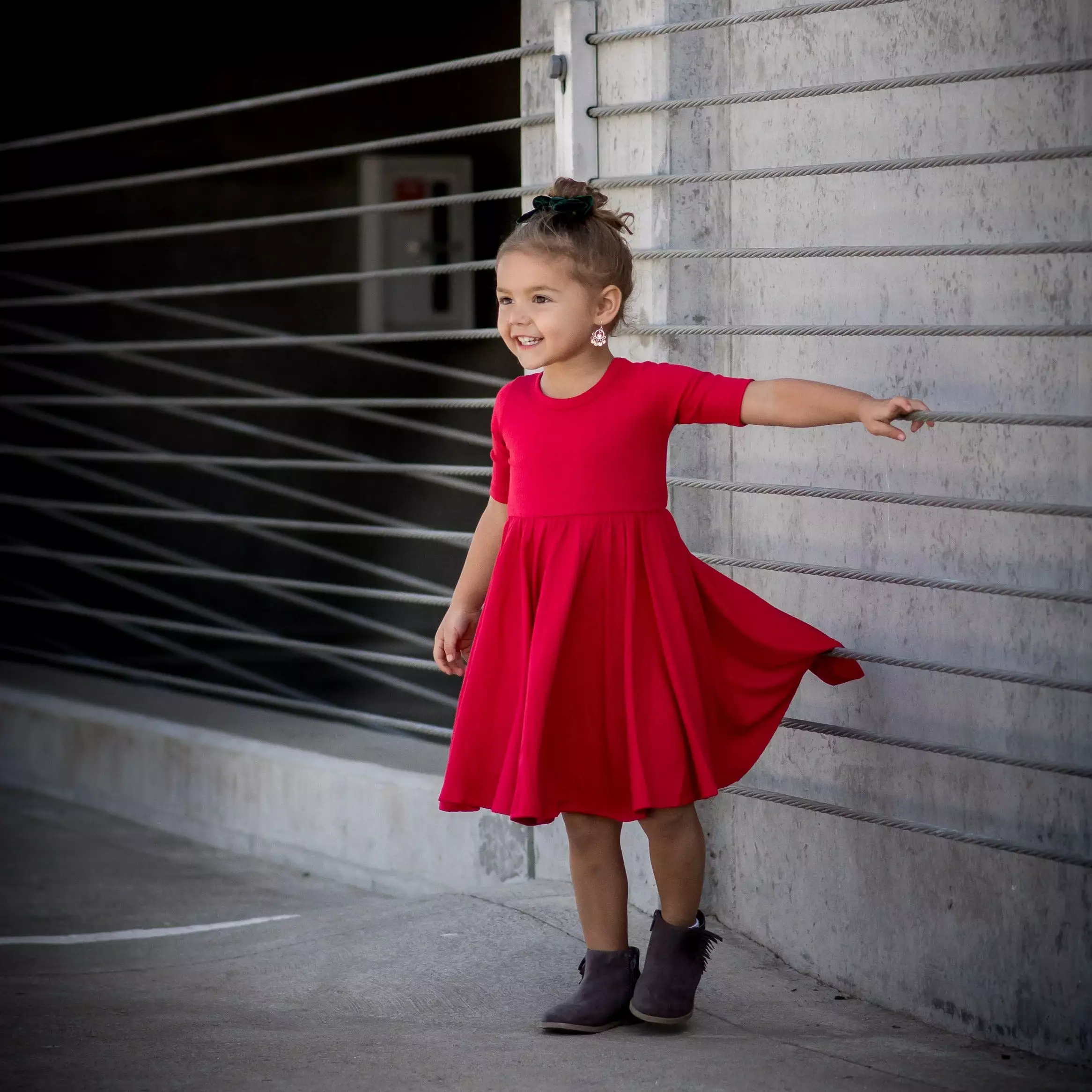 Red Bamboo Dress with Mid Sleeve