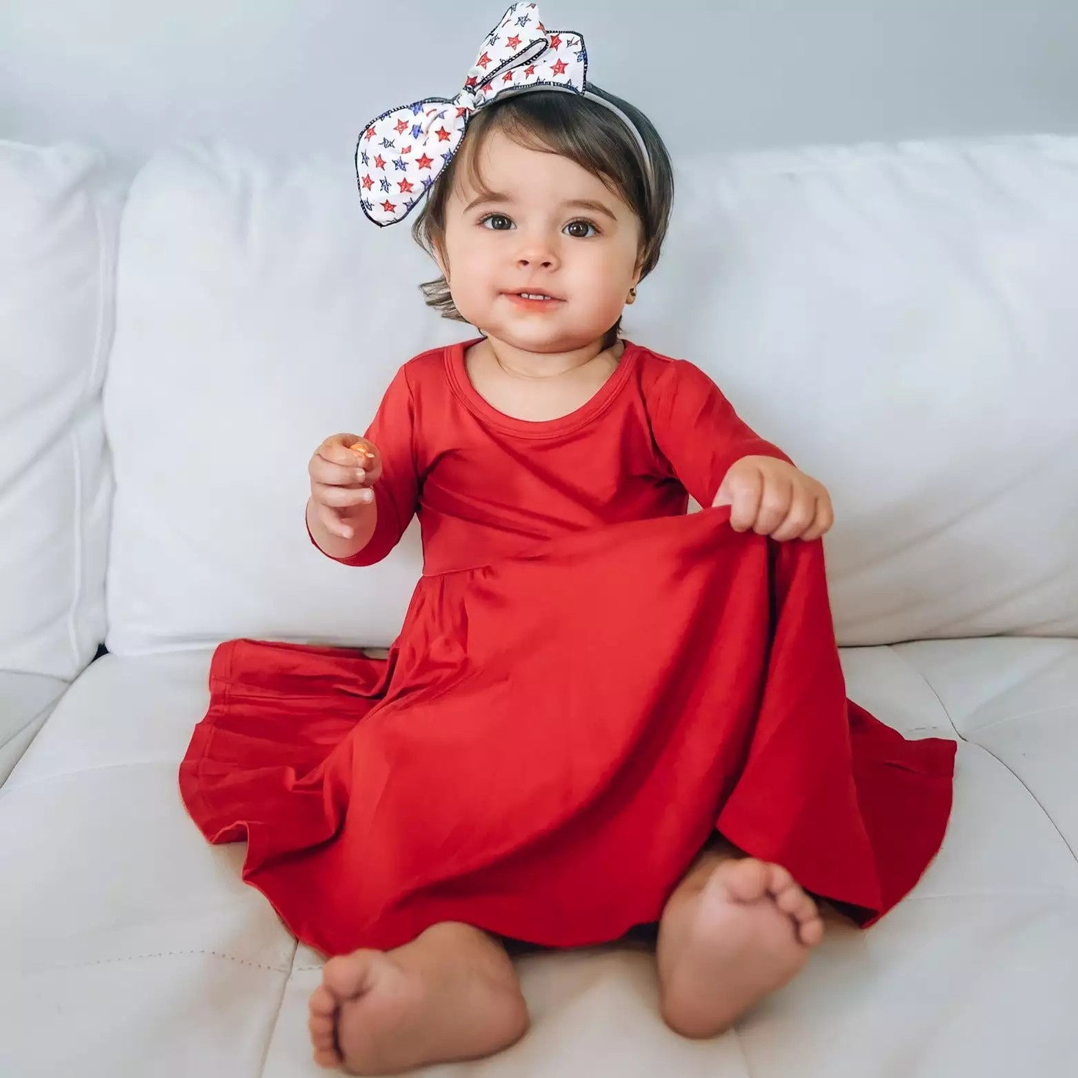 Red Bamboo Dress with Mid Sleeve